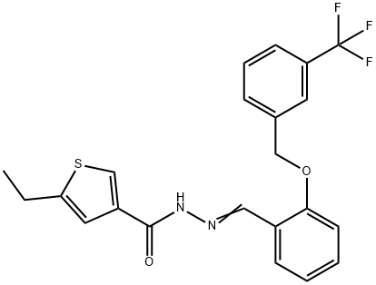 5-ethyl-N-[(E)-[2-[[3-(trifluoromethyl)phenyl]methoxy]phenyl]methylideneamino]thiophene-3-carboxamide Struktur