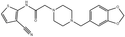 2-[4-(1,3-benzodioxol-5-ylmethyl)piperazin-1-yl]-N-(3-cyanothiophen-2-yl)acetamide 化学構造式