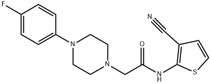 N-(3-cyanothiophen-2-yl)-2-[4-(4-fluorophenyl)piperazin-1-yl]acetamide 化学構造式