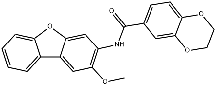 N-(2-methoxydibenzofuran-3-yl)-2,3-dihydro-1,4-benzodioxine-6-carboxamide Struktur