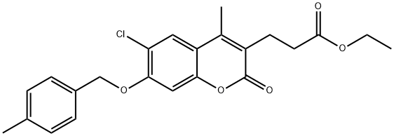 ethyl 3-[6-chloro-4-methyl-7-[(4-methylphenyl)methoxy]-2-oxochromen-3-yl]propanoate 化学構造式