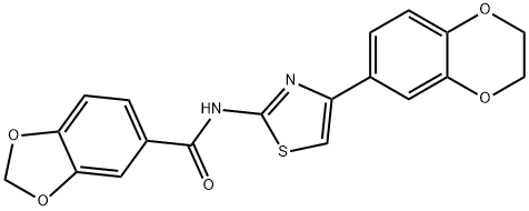 N-[4-(2,3-dihydro-1,4-benzodioxin-6-yl)-1,3-thiazol-2-yl]-1,3-benzodioxole-5-carboxamide 结构式