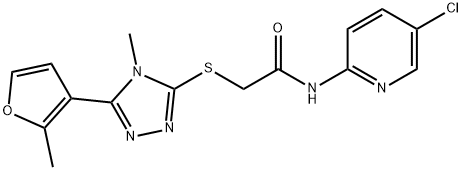 N-(5-chloropyridin-2-yl)-2-[[4-methyl-5-(2-methylfuran-3-yl)-1,2,4-triazol-3-yl]sulfanyl]acetamide 化学構造式