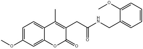 2-(7-methoxy-4-methyl-2-oxochromen-3-yl)-N-[(2-methoxyphenyl)methyl]acetamide,853896-39-6,结构式