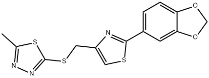 2-[[2-(1,3-benzodioxol-5-yl)-1,3-thiazol-4-yl]methylsulfanyl]-5-methyl-1,3,4-thiadiazole 化学構造式