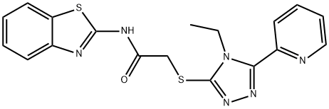 N-(1,3-benzothiazol-2-yl)-2-[(4-ethyl-5-pyridin-2-yl-1,2,4-triazol-3-yl)sulfanyl]acetamide Structure