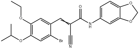 (E)-N-(1,3-benzodioxol-5-yl)-3-(2-bromo-5-ethoxy-4-propan-2-yloxyphenyl)-2-cyanoprop-2-enamide 化学構造式