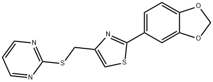 2-(1,3-benzodioxol-5-yl)-4-(pyrimidin-2-ylsulfanylmethyl)-1,3-thiazole 化学構造式