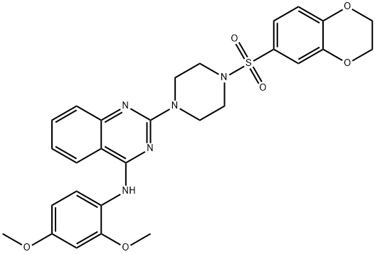 2-[4-(2,3-dihydro-1,4-benzodioxin-6-ylsulfonyl)piperazin-1-yl]-N-(2,4-dimethoxyphenyl)quinazolin-4-amine 化学構造式