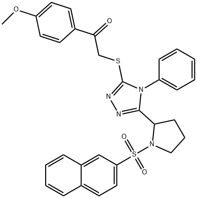 1-(4-methoxyphenyl)-2-[[5-(1-naphthalen-2-ylsulfonylpyrrolidin-2-yl)-4-phenyl-1,2,4-triazol-3-yl]sulfanyl]ethanone Structure