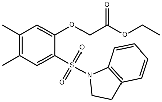 ethyl 2-[2-(2,3-dihydroindol-1-ylsulfonyl)-4,5-dimethylphenoxy]acetate 化学構造式