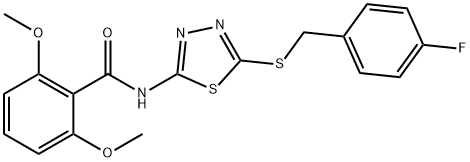 N-[5-[(4-fluorophenyl)methylsulfanyl]-1,3,4-thiadiazol-2-yl]-2,6-dimethoxybenzamide Struktur