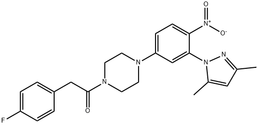 1-[4-[3-(3,5-dimethylpyrazol-1-yl)-4-nitrophenyl]piperazin-1-yl]-2-(4-fluorophenyl)ethanone,895882-50-5,结构式