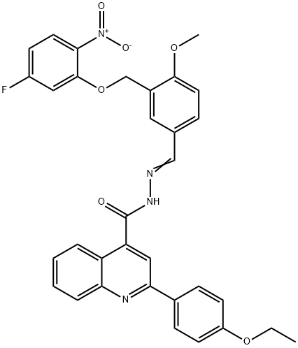 2-(4-ethoxyphenyl)-N-[(E)-[3-[(5-fluoro-2-nitrophenoxy)methyl]-4-methoxyphenyl]methylideneamino]quinoline-4-carboxamide Struktur