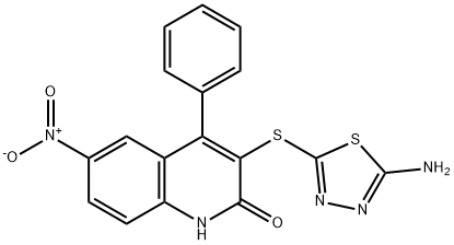 3-[(5-amino-1,3,4-thiadiazol-2-yl)sulfanyl]-6-nitro-4-phenyl-1H-quinolin-2-one Struktur