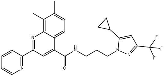 N-[3-[5-cyclopropyl-3-(trifluoromethyl)pyrazol-1-yl]propyl]-7,8-dimethyl-2-pyridin-2-ylquinoline-4-carboxamide,901635-27-6,结构式