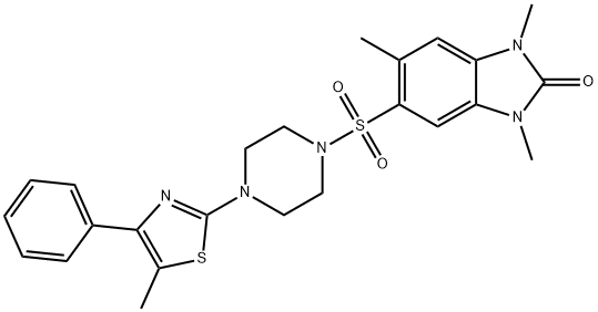 1,3,5-trimethyl-6-[4-(5-methyl-4-phenyl-1,3-thiazol-2-yl)piperazin-1-yl]sulfonylbenzimidazol-2-one Struktur