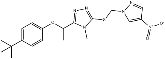 3-[1-(4-tert-butylphenoxy)ethyl]-4-methyl-5-[(4-nitropyrazol-1-yl)methylsulfanyl]-1,2,4-triazole,904408-69-1,结构式