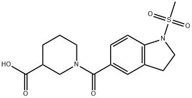 1-(1-methylsulfonyl-2,3-dihydroindole-5-carbonyl)piperidine-3-carboxylic acid Struktur