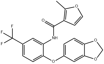 N-[2-(1,3-benzodioxol-5-yloxy)-5-(trifluoromethyl)phenyl]-2-methylfuran-3-carboxamide Struktur