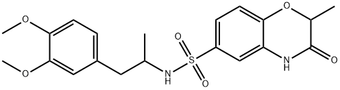 N-[1-(3,4-dimethoxyphenyl)propan-2-yl]-2-methyl-3-oxo-4H-1,4-benzoxazine-6-sulfonamide 化学構造式