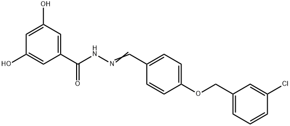 N-[(E)-[4-[(3-chlorophenyl)methoxy]phenyl]methylideneamino]-3,5-dihydroxybenzamide Struktur