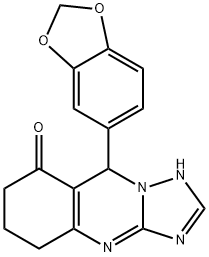 9-(1,3-benzodioxol-5-yl)-5,6,7,9-tetrahydro-1H-[1,2,4]triazolo[5,1-b]quinazolin-8-one Struktur