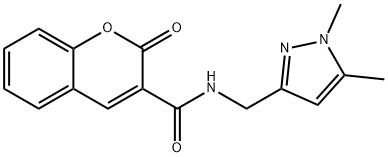 N-[(1,5-dimethylpyrazol-3-yl)methyl]-2-oxochromene-3-carboxamide Struktur