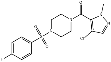 (4-chloro-2-methylpyrazol-3-yl)-[4-(4-fluorophenyl)sulfonylpiperazin-1-yl]methanone Struktur