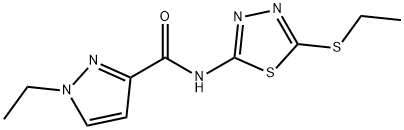 1-ethyl-N-(5-ethylsulfanyl-1,3,4-thiadiazol-2-yl)pyrazole-3-carboxamide 化学構造式