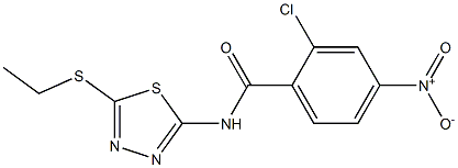 2-chloro-N-(5-ethylsulfanyl-1,3,4-thiadiazol-2-yl)-4-nitrobenzamide,,结构式