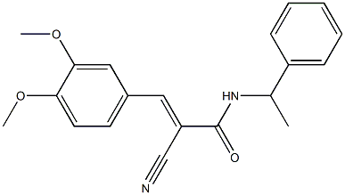 (E)-2-cyano-3-(3,4-dimethoxyphenyl)-N-(1-phenylethyl)prop-2-enamide 化学構造式