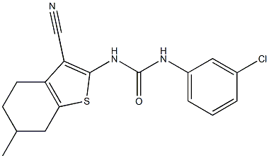 1-(3-chlorophenyl)-3-(3-cyano-6-methyl-4,5,6,7-tetrahydro-1-benzothiophen-2-yl)urea 化学構造式