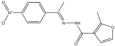 2-methyl-N-[(E)-1-(4-nitrophenyl)ethylideneamino]furan-3-carboxamide 化学構造式