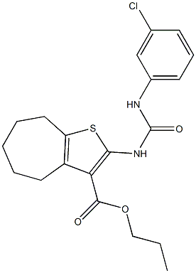 propyl 2-[(3-chlorophenyl)carbamoylamino]-5,6,7,8-tetrahydro-4H-cyclohepta[b]thiophene-3-carboxylate 化学構造式