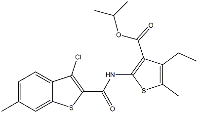 propan-2-yl 2-[(3-chloro-6-methyl-1-benzothiophene-2-carbonyl)amino]-4-ethyl-5-methylthiophene-3-carboxylate 结构式