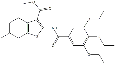 methyl 6-methyl-2-[(3,4,5-triethoxybenzoyl)amino]-4,5,6,7-tetrahydro-1-benzothiophene-3-carboxylate 化学構造式
