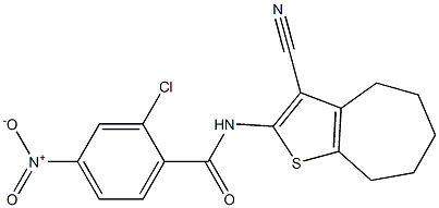 2-chloro-N-(3-cyano-5,6,7,8-tetrahydro-4H-cyclohepta[b]thiophen-2-yl)-4-nitrobenzamide,,结构式