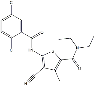 4-cyano-5-[(2,5-dichlorobenzoyl)amino]-N,N-diethyl-3-methylthiophene-2-carboxamide Structure