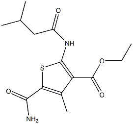 ethyl 5-carbamoyl-4-methyl-2-(3-methylbutanoylamino)thiophene-3-carboxylate 化学構造式