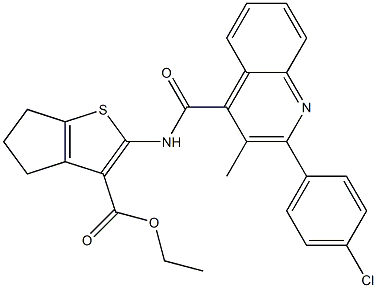 ethyl 2-[[2-(4-chlorophenyl)-3-methylquinoline-4-carbonyl]amino]-5,6-dihydro-4H-cyclopenta[b]thiophene-3-carboxylate,,结构式