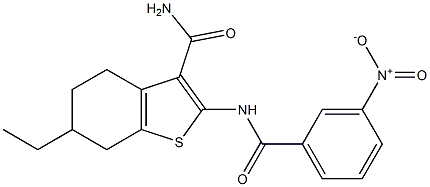 6-ethyl-2-[(3-nitrobenzoyl)amino]-4,5,6,7-tetrahydro-1-benzothiophene-3-carboxamide Structure