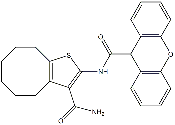 N-(3-carbamoyl-4,5,6,7,8,9-hexahydrocycloocta[b]thiophen-2-yl)-9H-xanthene-9-carboxamide Struktur