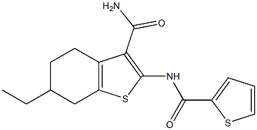 6-ethyl-2-(thiophene-2-carbonylamino)-4,5,6,7-tetrahydro-1-benzothiophene-3-carboxamide 结构式