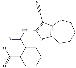 2-[(3-cyano-5,6,7,8-tetrahydro-4H-cyclohepta[b]thiophen-2-yl)carbamoyl]cyclohexane-1-carboxylic acid Struktur