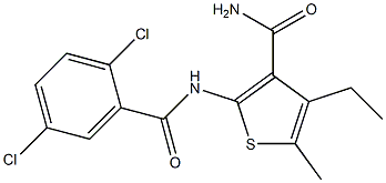2-[(2,5-dichlorobenzoyl)amino]-4-ethyl-5-methylthiophene-3-carboxamide Struktur