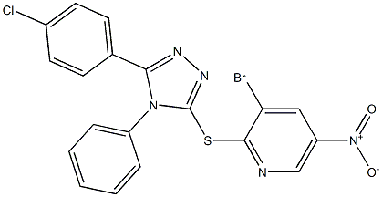 3-bromo-2-[[5-(4-chlorophenyl)-4-phenyl-1,2,4-triazol-3-yl]sulfanyl]-5-nitropyridine 化学構造式