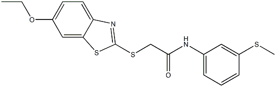 2-[(6-ethoxy-1,3-benzothiazol-2-yl)sulfanyl]-N-(3-methylsulfanylphenyl)acetamide 结构式