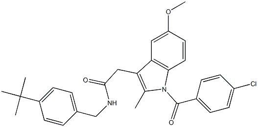 N-[(4-tert-butylphenyl)methyl]-2-[1-(4-chlorobenzoyl)-5-methoxy-2-methylindol-3-yl]acetamide 化学構造式