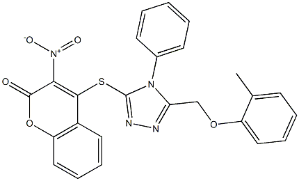 4-[[5-[(2-methylphenoxy)methyl]-4-phenyl-1,2,4-triazol-3-yl]sulfanyl]-3-nitrochromen-2-one Struktur